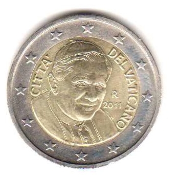 2 euro obiegowe Watykan 2011 - Benedykt XVI